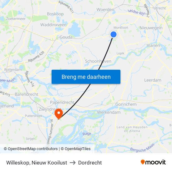 Willeskop, Nieuw Kooilust to Dordrecht map