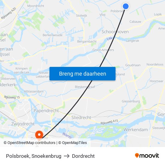 Polsbroek, Snoekenbrug to Dordrecht map