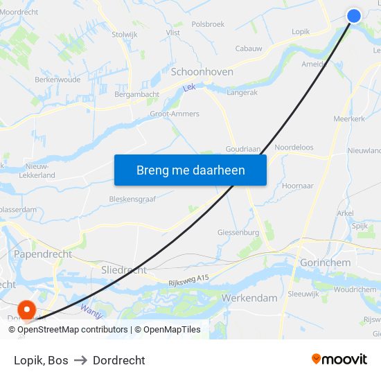 Lopik, Bos to Dordrecht map
