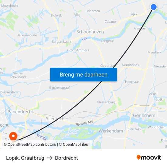 Lopik, Graafbrug to Dordrecht map