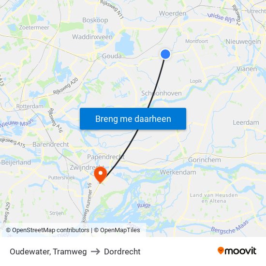 Oudewater, Tramweg to Dordrecht map