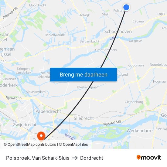 Polsbroek, Van Schaik-Sluis to Dordrecht map