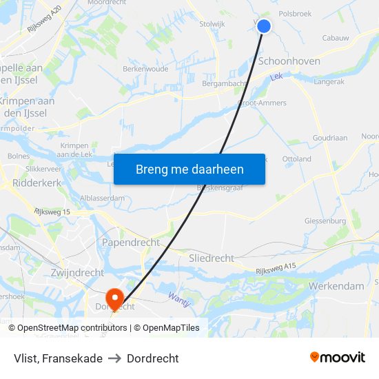 Vlist, Fransekade to Dordrecht map