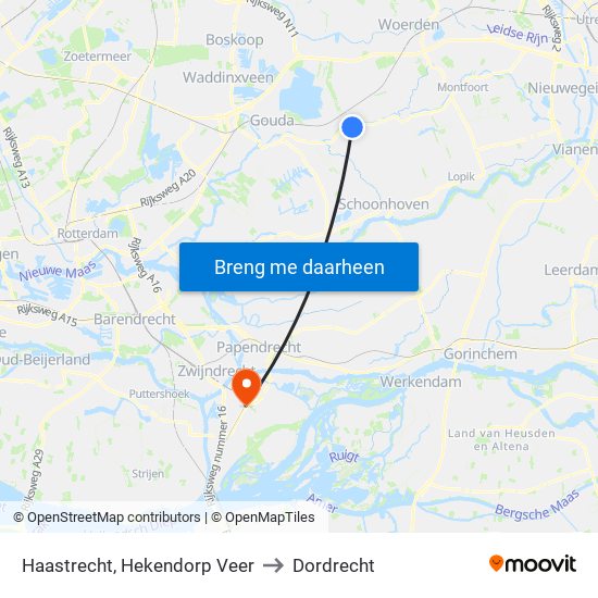 Haastrecht, Hekendorp Veer to Dordrecht map