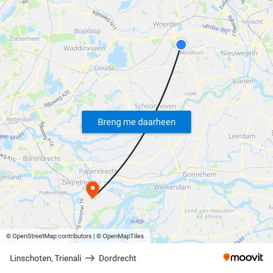 Linschoten, Trienali to Dordrecht map