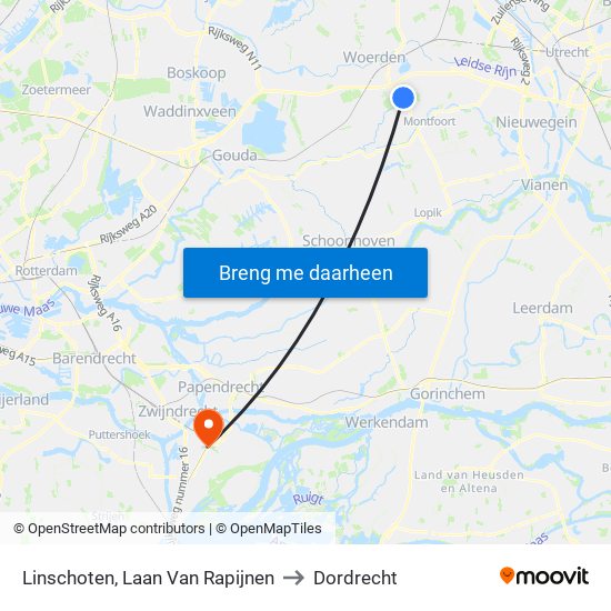 Linschoten, Laan Van Rapijnen to Dordrecht map