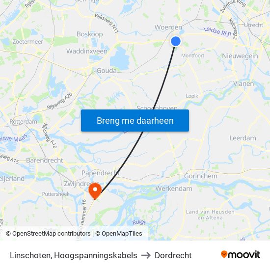 Linschoten, Hoogspanningskabels to Dordrecht map