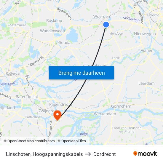 Linschoten, Hoogspanningskabels to Dordrecht map