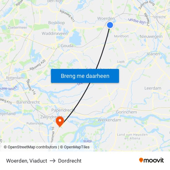 Woerden, Viaduct to Dordrecht map