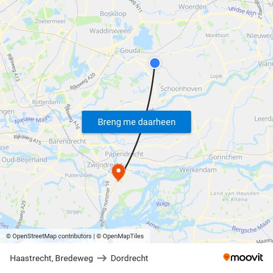 Haastrecht, Bredeweg to Dordrecht map