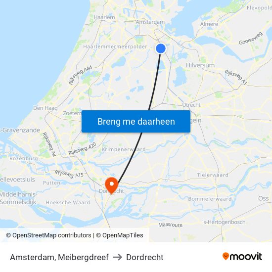 Amsterdam, Meibergdreef to Dordrecht map