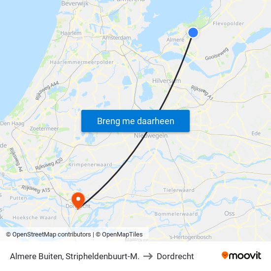 Almere Buiten, Stripheldenbuurt-M. to Dordrecht map