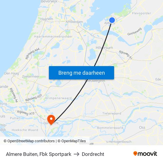 Almere Buiten, Fbk Sportpark to Dordrecht map