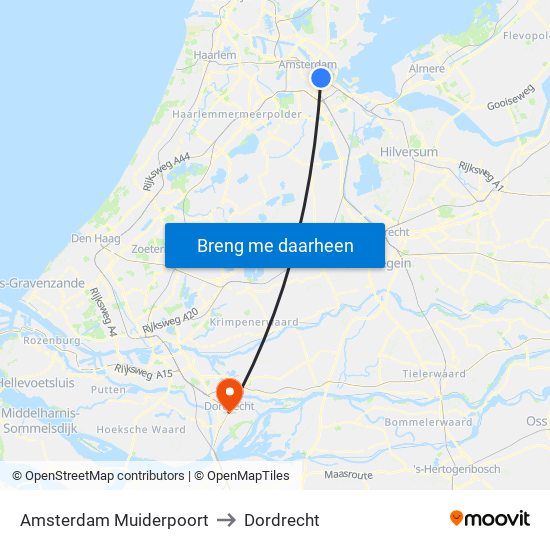 Amsterdam Muiderpoort to Dordrecht map