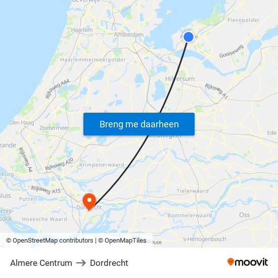 Almere Centrum to Dordrecht map