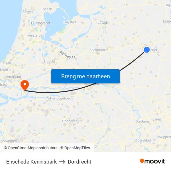 Enschede Kennispark to Dordrecht map