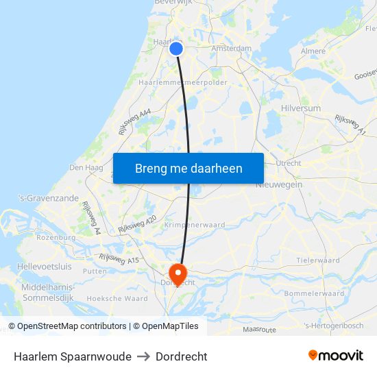 Haarlem Spaarnwoude to Dordrecht map