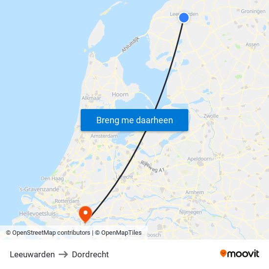 Leeuwarden to Dordrecht map