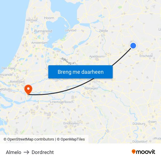 Almelo to Dordrecht map