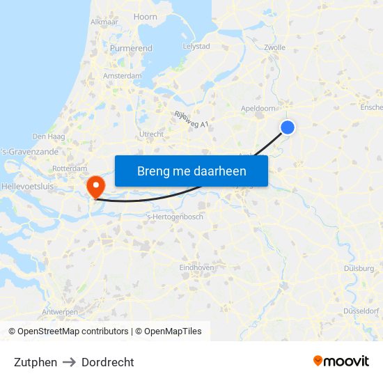 Zutphen to Dordrecht map