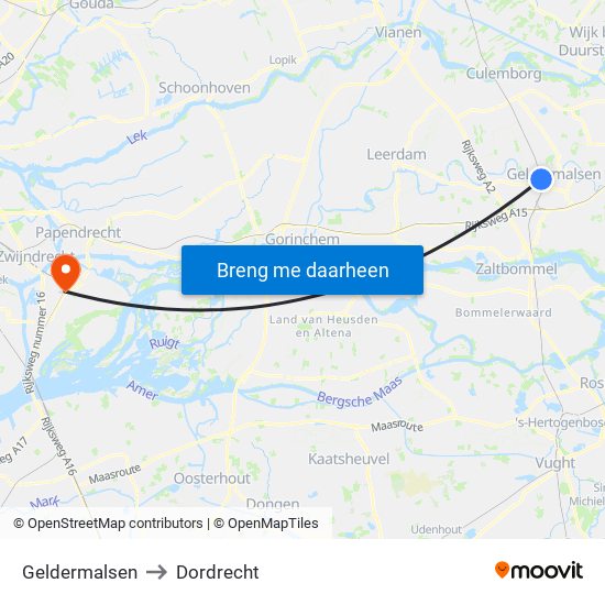 Geldermalsen to Dordrecht map