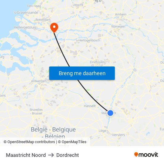 Maastricht Noord to Dordrecht map