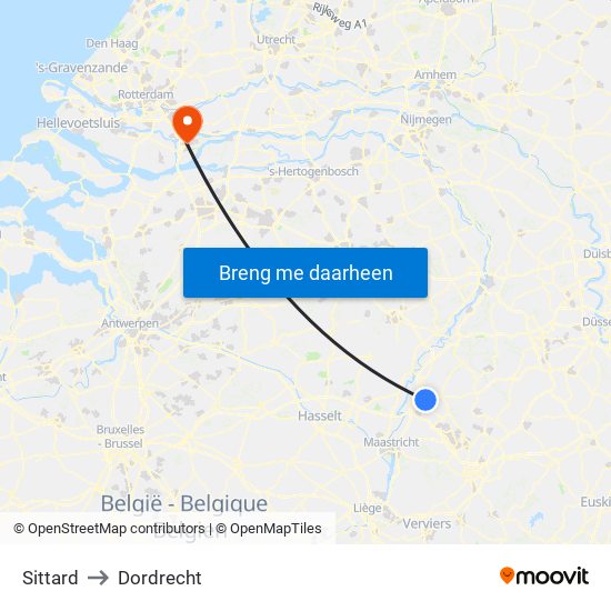 Sittard to Dordrecht map