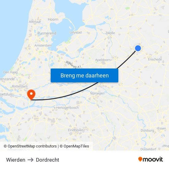 Wierden to Dordrecht map