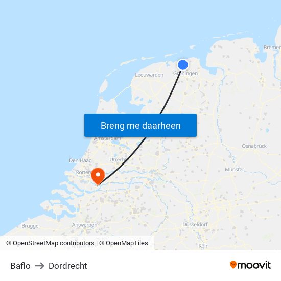 Baflo to Dordrecht map