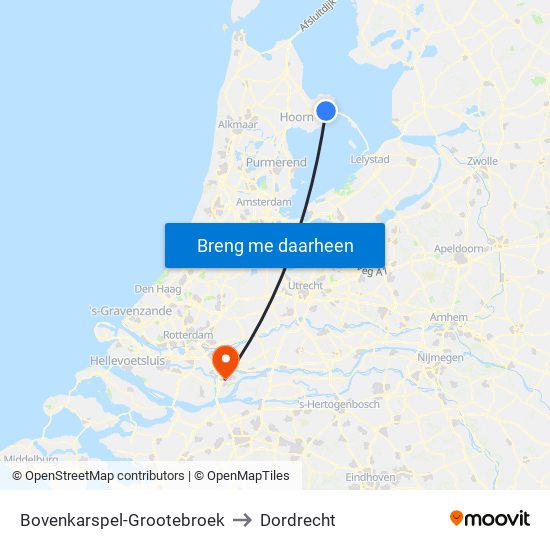 Bovenkarspel-Grootebroek to Dordrecht map