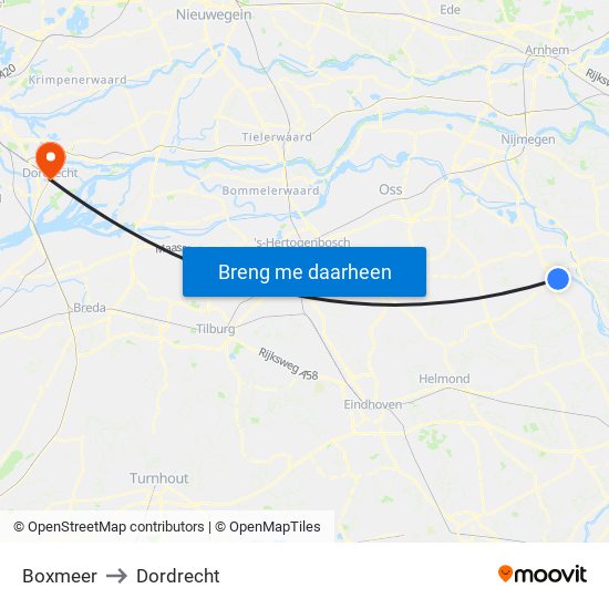 Boxmeer to Dordrecht map