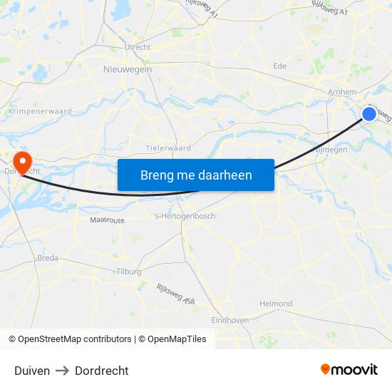 Duiven to Dordrecht map