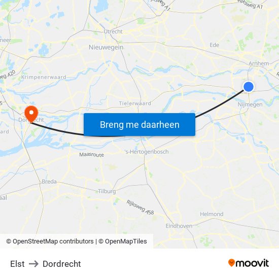 Elst to Dordrecht map