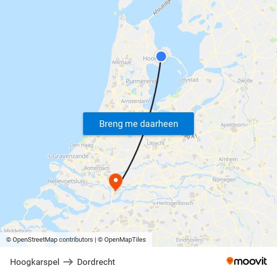 Hoogkarspel to Dordrecht map