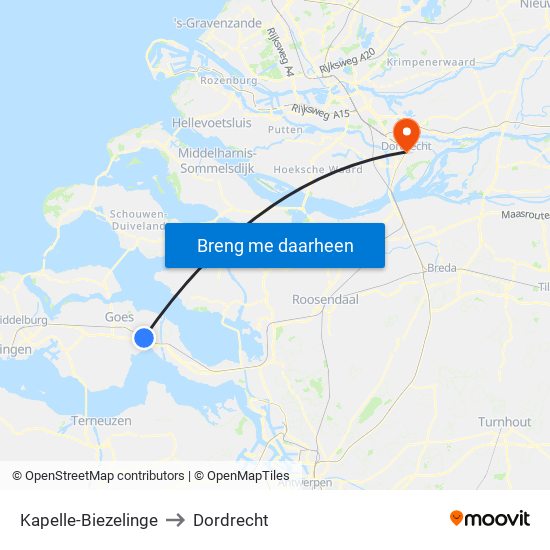 Kapelle-Biezelinge to Dordrecht map