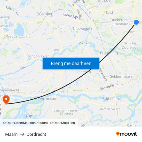 Maarn to Dordrecht map