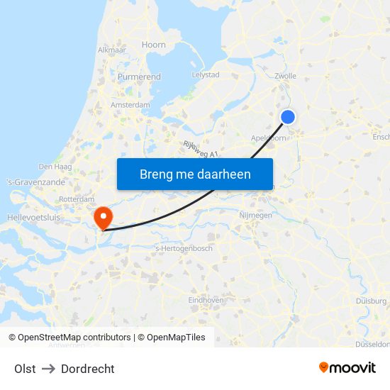 Olst to Dordrecht map