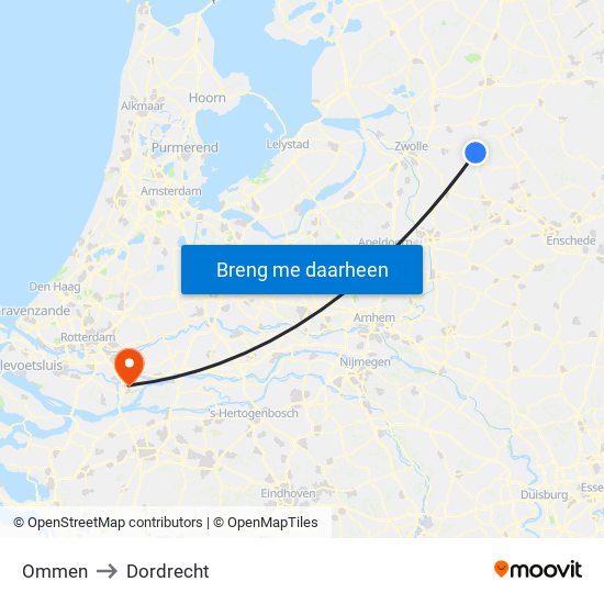 Ommen to Dordrecht map