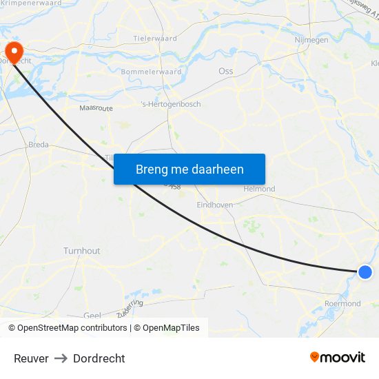 Reuver to Dordrecht map