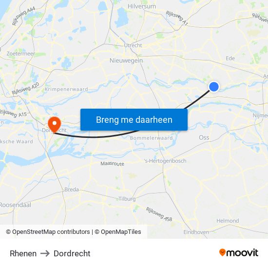 Rhenen to Dordrecht map