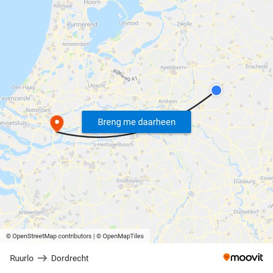 Ruurlo to Dordrecht map