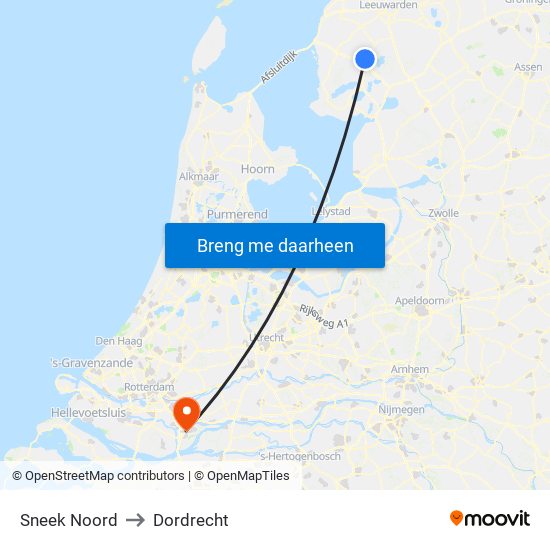 Sneek Noord to Dordrecht map