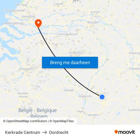 Kerkrade Centrum to Dordrecht map