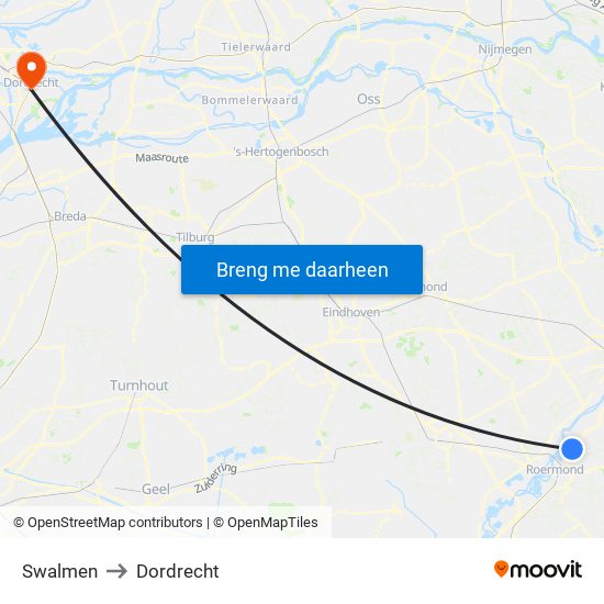 Swalmen to Dordrecht map