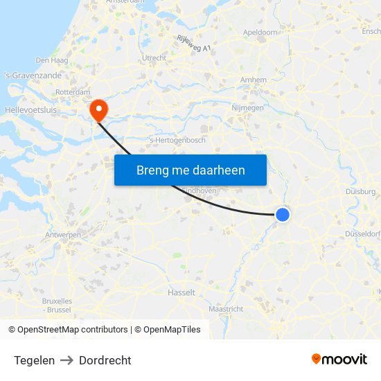 Tegelen to Dordrecht map