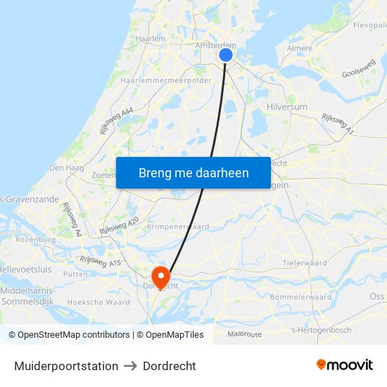 Muiderpoortstation to Dordrecht map