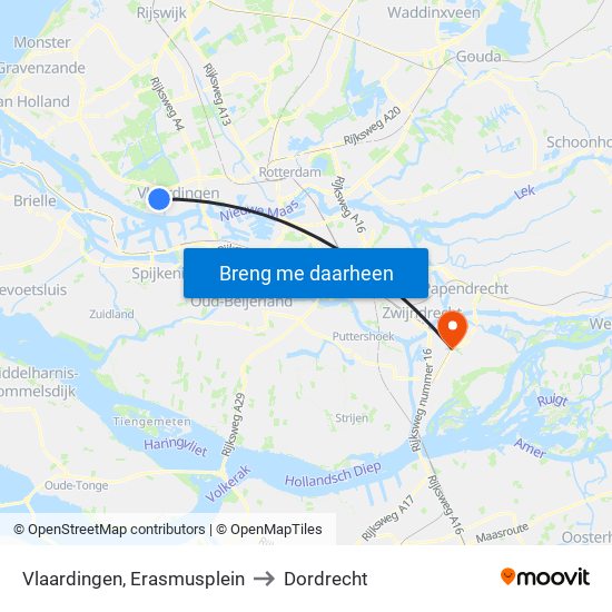 Vlaardingen, Erasmusplein to Dordrecht map
