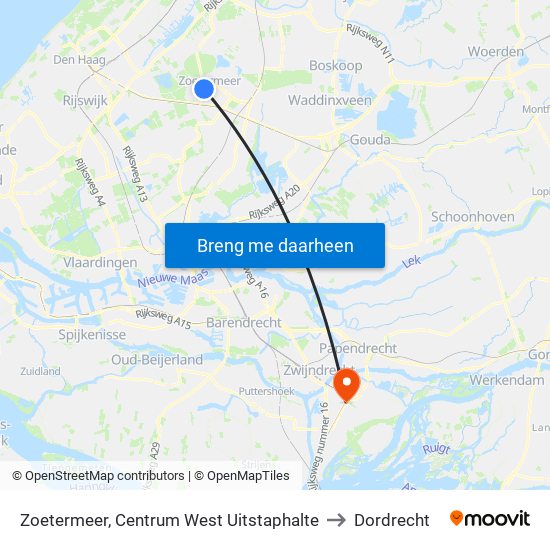 Zoetermeer, Centrum West Uitstaphalte to Dordrecht map