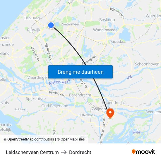 Leidschenveen Centrum to Dordrecht map