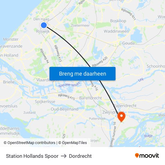 Station Hollands Spoor to Dordrecht map